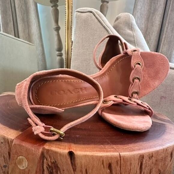 Coach Link Peony Pink Suede Ankle Strap Heel Sandal - Picture 1 of 10